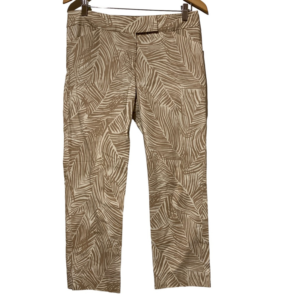 Talbots Womens Sz 6 Cropped Dress Pants Beige Abstract Mid Rise Stretch Pockets